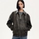 Vero Moda Jacket 24 Autumn Tie Dye Distressed PU Imitation Leather Loose Jacket Motorcycle Style 324317012