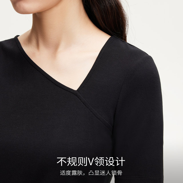 Vero Moda T-shirt for women 2025 summer new irregular collar slim short-sleeved T-shirt for women simple and versatile