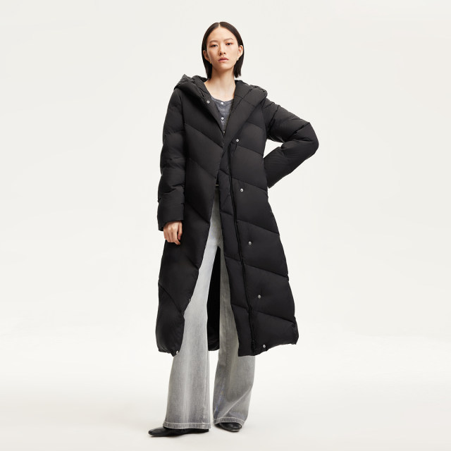 Vero Moda down jacket for women 24 winter new hooded waist 90 white duck down fashionable simple slim and long