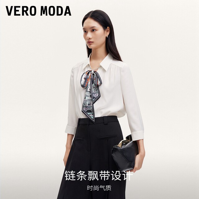 Vero Moda Shirt 24 Fall New Removable Chain Ribbon Cropped Sleeve Shirt Commuter 324331031