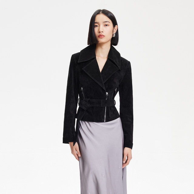 Vero Moda leather jacket for women 2025 summer new waist-hugging lace-up individual pig section leather jacket 325110007