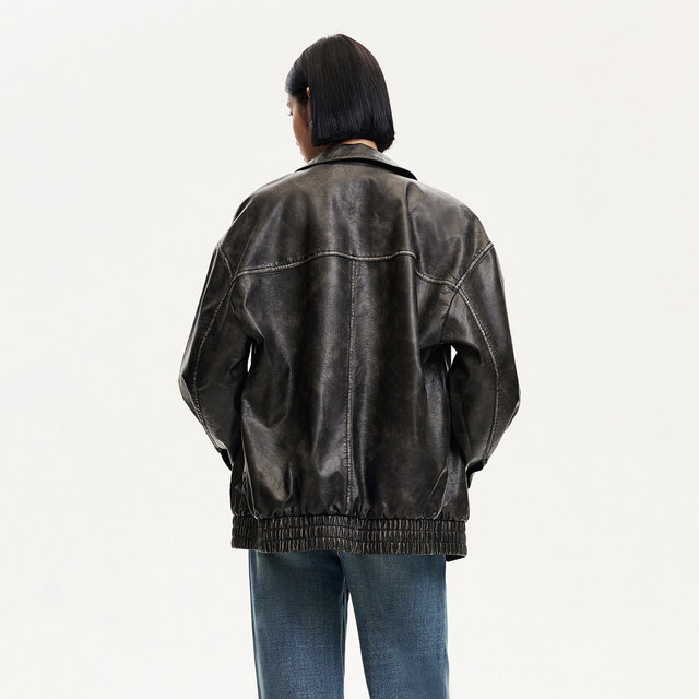 Vero Moda Jacket 24 Autumn Tie Dye Distressed PU Imitation Leather Loose Jacket Motorcycle Style 324317012