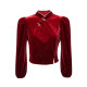 Vero Moda top for women 24 autumn new Chinese glitter beads decorative velvet top 324458001