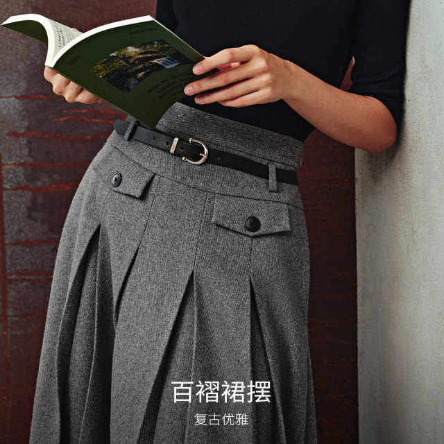 Vero Moda skirt 2025 spring new style slim pleated skirt with wool pleated skirt college style 325116025