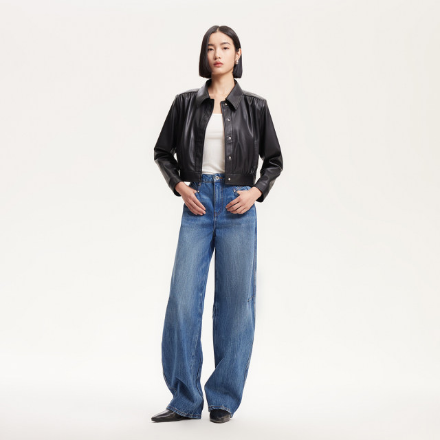 Vero Moda Jacket 2025 Summer New Lapel Short Thin Shoulder Pad Pu Jacket Temperament 325117004