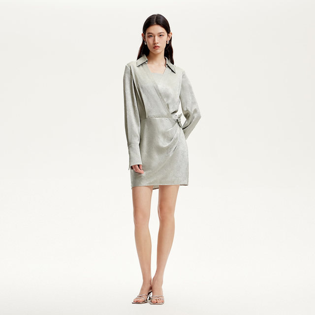 Vero Moda Dress 2025 summer new light texture glossy fabric dress removable decoration