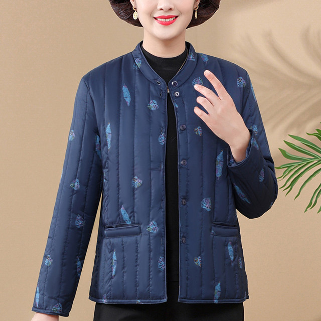 Hengyuanxiang mother winter thin down cotton coat elderly women's floral warm short cotton coat grandma jacket cotton jacket