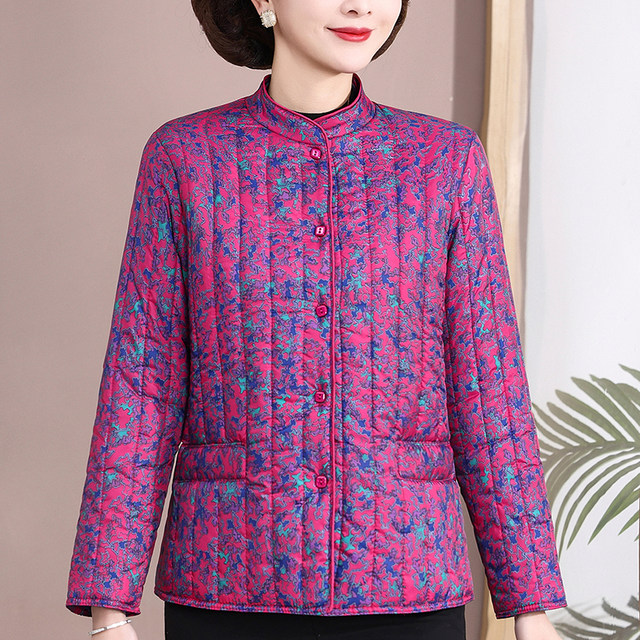 Hengyuanxiang elderly women's winter small cotton jacket thin down cotton mother cotton jacket floral warm grandma cotton jacket
