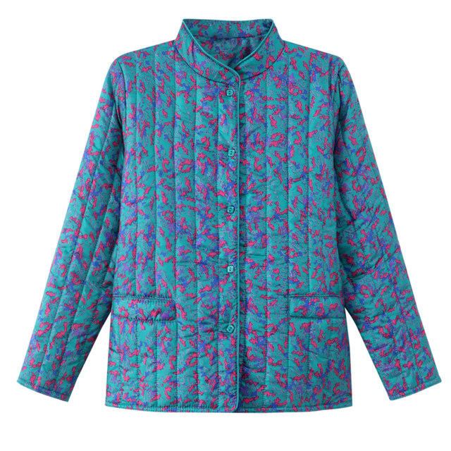 Hengyuanxiang elderly women's winter small cotton jacket thin down cotton mother cotton jacket floral warm grandma cotton jacket
