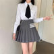 Wang Xinling's same tb pleated skirt with large size fat mm gray skirt for women in autumn and winter three-way bar A-line JK short skirt