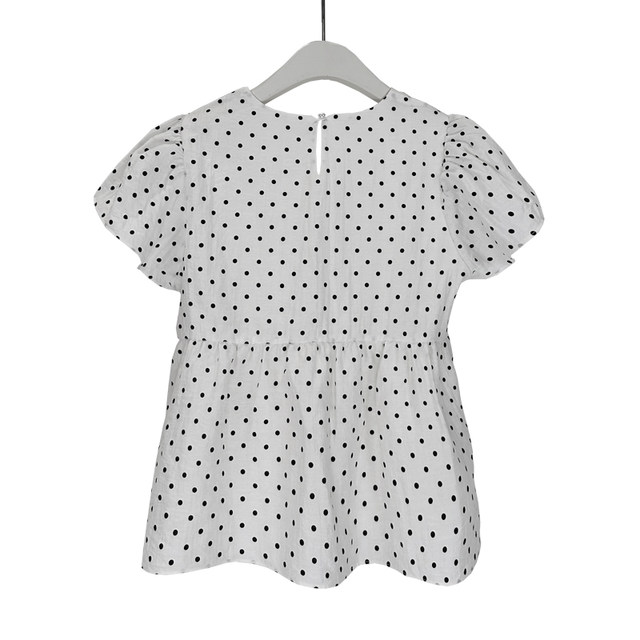 Fara Summer White Polka Dots Versatile Simple Shirt Women's New Korean Style Elastic Waist Slim and Sweet Top