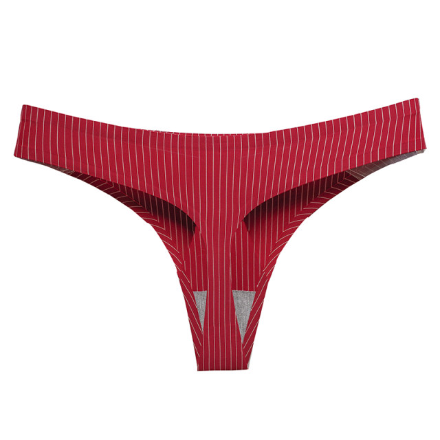 Fufeier European and American women's underwear sexy sports in ice silk low waist one-piece traceless striped thong women
