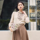 Yangmen long-sleeved shirt women's stand-up collar pleated collar pullover shirt puff sleeves 2025 spring new top commuter
