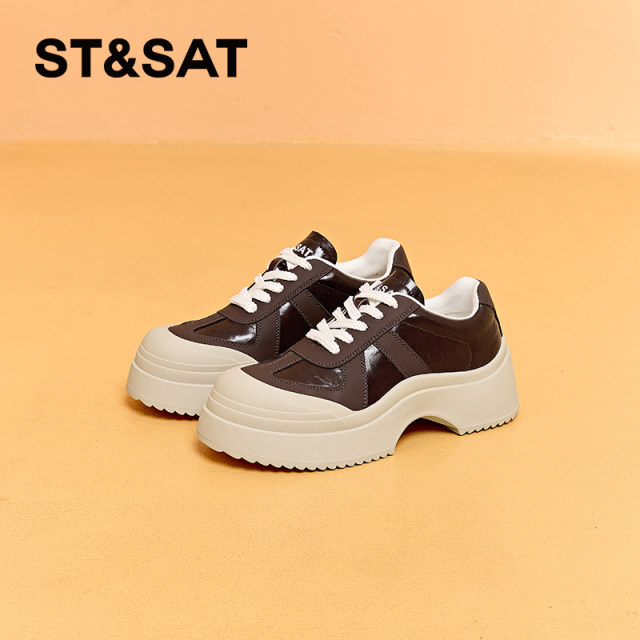 Saturday thick sole shoes for women 2025 spring new retro leather breathable niche soft sole sports casual shoes for women
