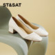 Saturday genuine leather thick heel single shoes 2025 new popular French style high-end non-tiring feet women's shoes