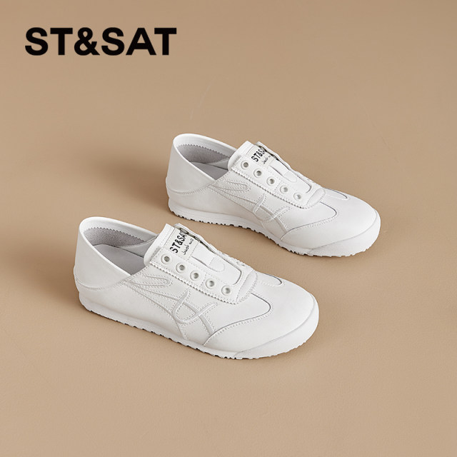 Saturday flat-sole white shoes for women 2025 spring breathable one-foot casual training shoes for women