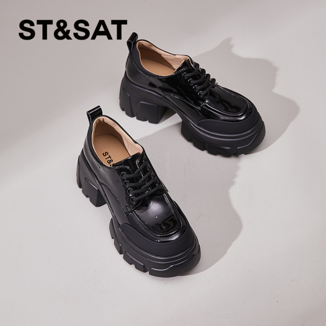 Saturday thick-soled loafers for women 2025 new spring British style high-end small leather shoes thick high-heeled single shoes for women