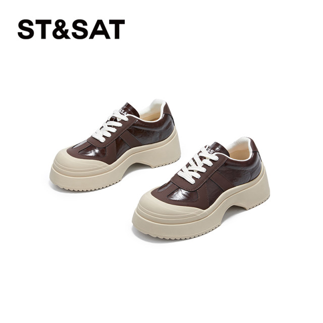 Saturday thick sole shoes for women 2025 spring new retro leather breathable niche soft sole sports casual shoes for women
