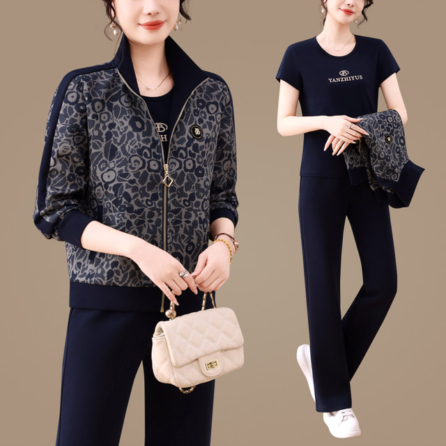 2025 New Middle-aged and Elderly Mothers’ Style Jackets, Spring and Autumn Sportswear Suits, Broad Lady’s Casual Three-piece Sets for Women