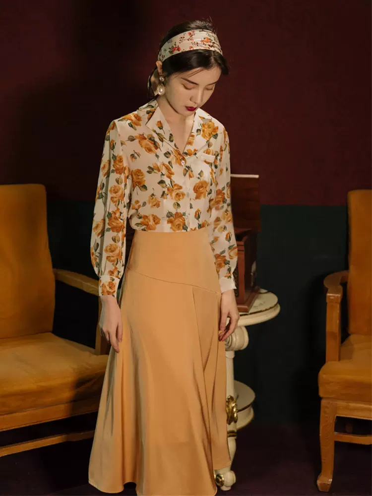 港风复古女装80年代长裙布拉吉连衣裙春季法式碎花