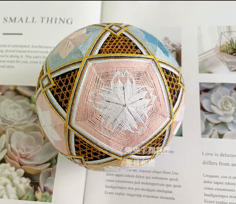 12cm 籠目和櫻手鞠球教程手工繡球擺設和風漢服古風拍攝道具