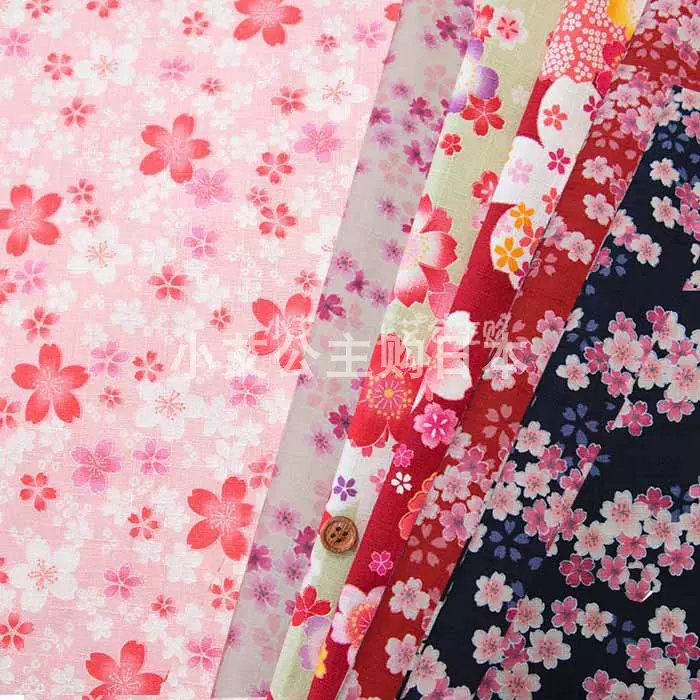日本进口纯棉提花樱花绽放京都人气花纹和服和风浴衣服装拼布面料-Taobao