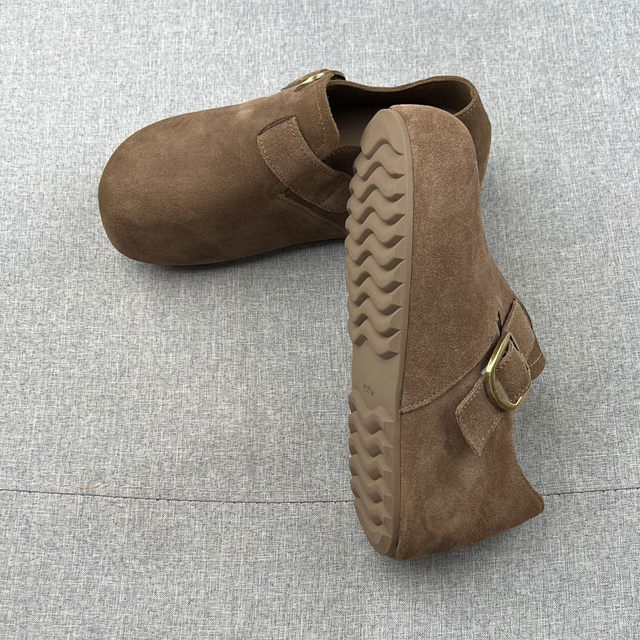 Mijia genuine leather buckle inner heightened thick sole Birkenstock shoes for women in autumn 2025 new non-slip casual single shoes Doudou shoes