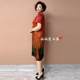 Summer new short-sleeved floral silk cheongsam dress for middle-aged and elderly mothers, loose large size knee-length skirt