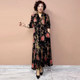 Autumn and winter fashion foreign velvet dress in the middle of the elderly mother peony flower V -neck plus fertilizer and increase long skirt skirt
