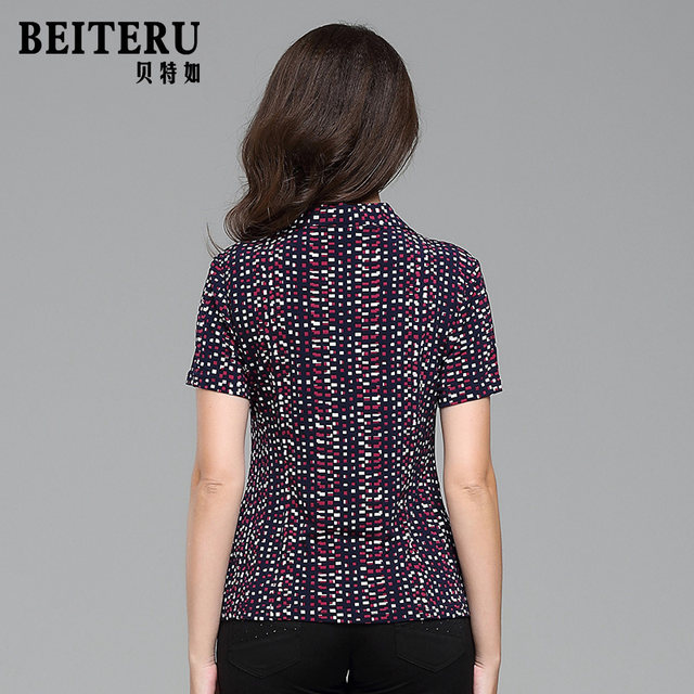 Beteru counter authentic mother's plaid shirt fashionable new middle-aged and elderly summer short-sleeved casual top YW