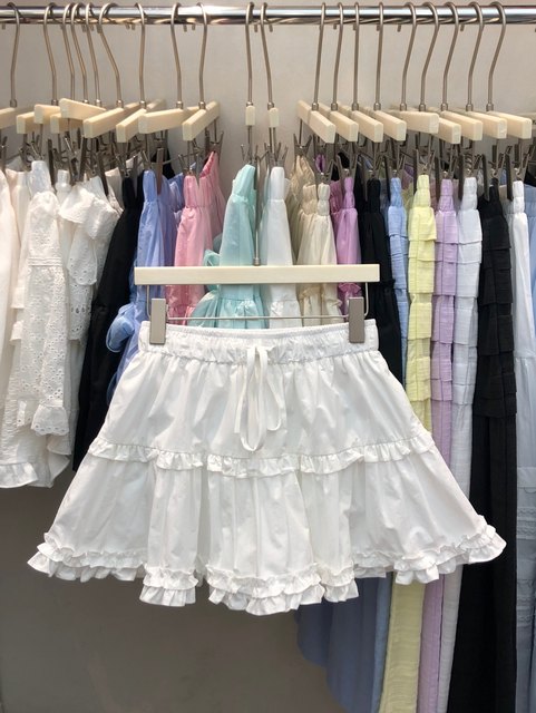 French sweet cake skirt white high waist lace-up skirt ruffled fluffy skirt A-line short skirt umbrella skirt skirt skirt