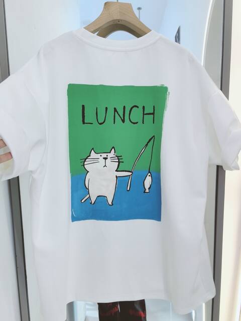 Be good 2025 spring and summer new loose large version cartoon cat printed short-sleeved T-shirt for women