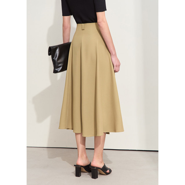 AMII2025 spring new high -end commute wind straight out of the waist loose A -line skirt skirt female black skirt
