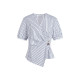 Wide color design v-neck striped waist-hugging shirt for women 2025 spring and summer new puff sleeve white shirt top