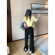 NAZ's large size spring new high-waisted slim slit slightly flared suit pants fat mm black straight-leg casual pants