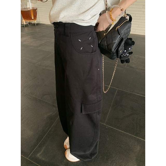 NAZ's large size cotton twill casual sports style loose high-waist overalls spring fat mm straight trousers
