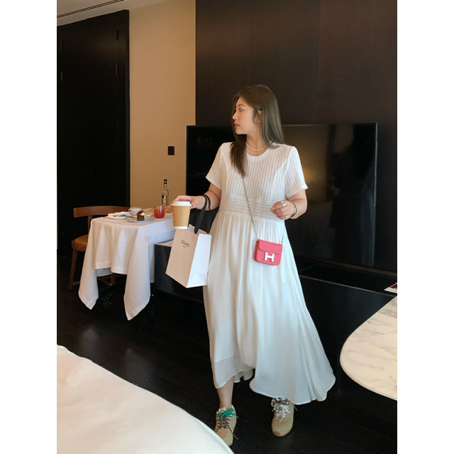 NAZ's large-size summer new high-waist slim knitted spliced ​​fat mm temperament dress