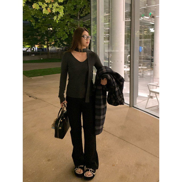 NAZ's large size autumn and winter new plus velvet super elastic high-waisted flared pants fat mm black high-waisted slim casual pants