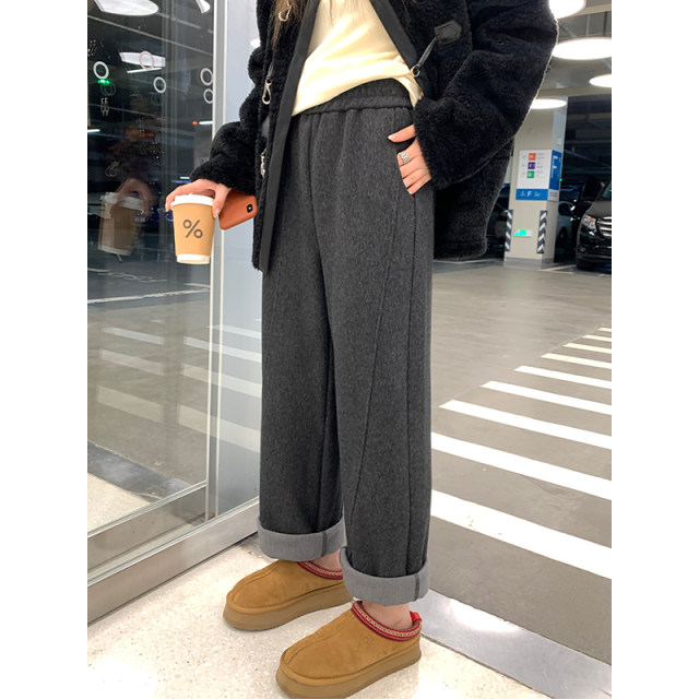 NAZ's large size winter thickened acetate wool sweatpants fat mm retro casual wide-leg pants women