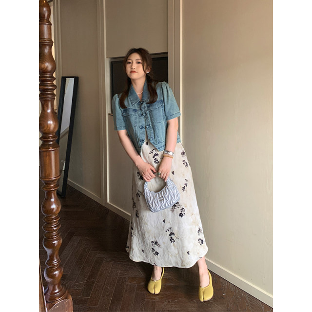 Naz Naizi Large Summer New New Chinese Retro Short National Wind Dip Fat MM short -sleeved denim shirt female
