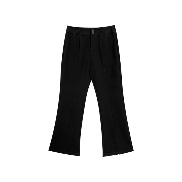 NAZ's large size spring new high-waisted slim slit slightly flared suit pants fat mm black straight-leg casual pants