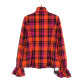 New Fairyfair counter genuine rose red orange plaid stand collar ruffled bow cotton high-end shirt