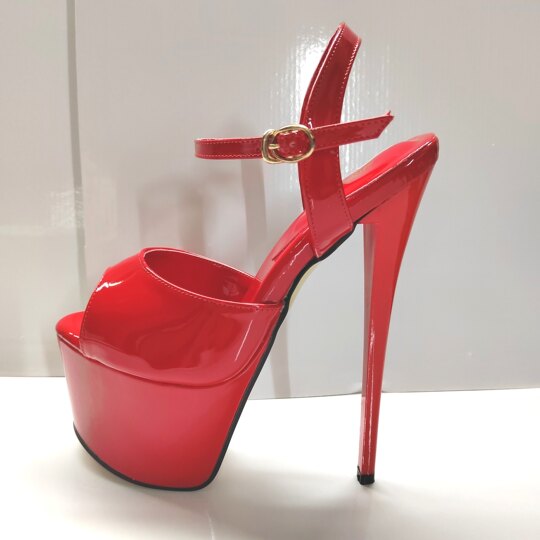 Summer fish mouth sandals pole dance super high heels hot sale 22CM sexy buckle women's shoes solid color 19cm large size open toe