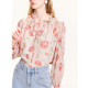 Coconi COCOON bustling dream 2025 summer new style pleated lace-up lantern sleeve printed chiffon shirt for women