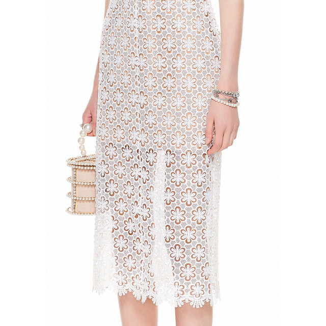 Coconi COCOON24 new white hollow fishing date skirt long skirt lace temperament dress dress women