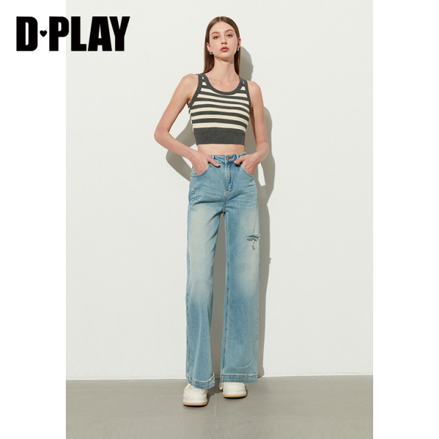 DPLAY casual gray round neck sleeveless integrated chest pad high elastic knitted vest shirt for women