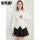 DPLAY2025 spring new white minimalist shirt women's temperament lapel puff sleeve waist top long sleeves