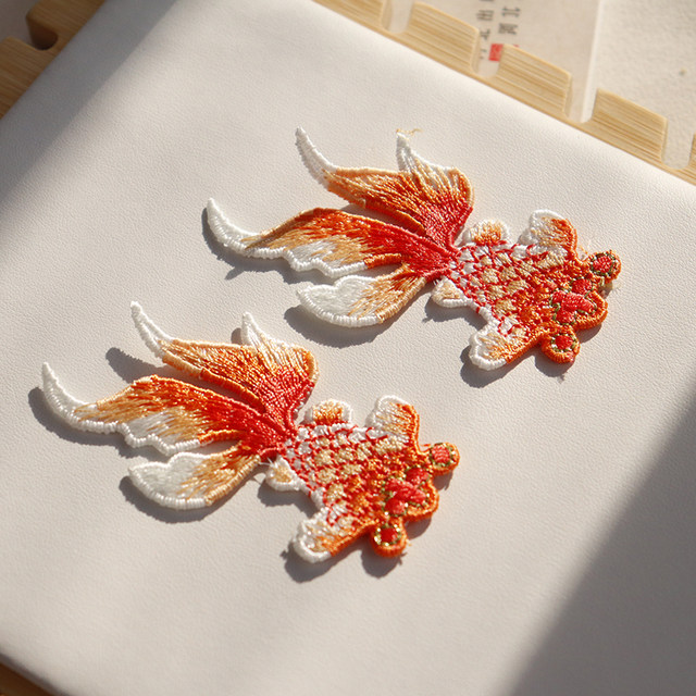 Antique embroidery fabric goldfish koi patch handmade hair accessories diy material Chinese style hairpin accessories HD386