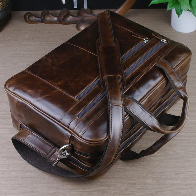 European and American simple first-layer cowhide men's bag, genuine leather business bag, large 16-inch computer bag, portable short-distance business trip bag