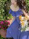 Joe and Joey Blueberry Girl French pastoral style ruffled vacation skirt long dress slim summer